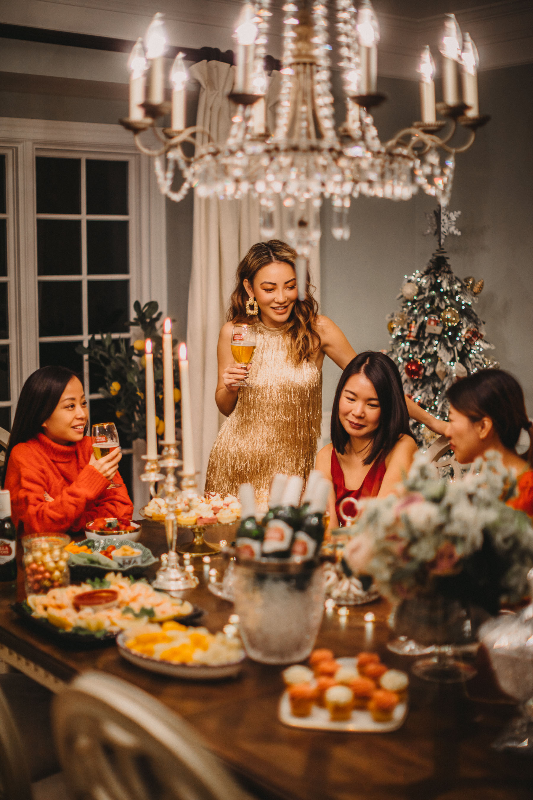 The gift of being present, stella artois beer, holiday party, gold fringe dress // Notjessfashion.com