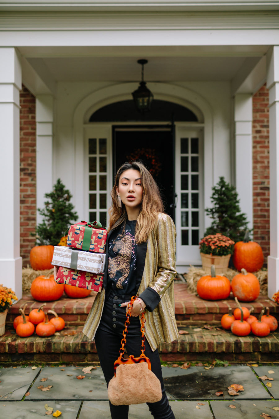 Holiday Gift Guide for All the Women In Your Life - gold blazer, topshop fur bag, holiday dressing, festive holiday outfit // Notjessfashion.com