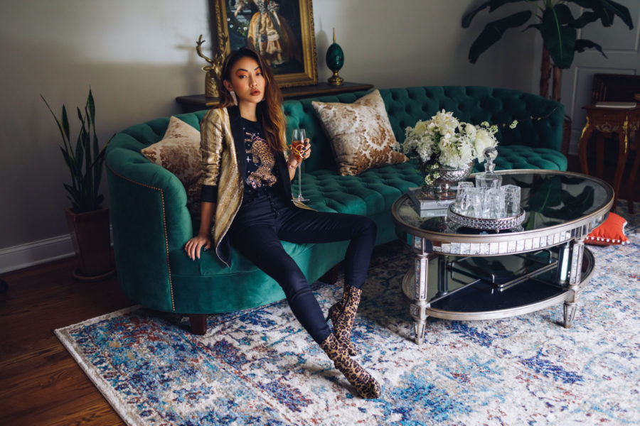 Winter Instagram Outfits - DSW Leopard Boots, Sequin Blazer, Crystal Drop Earrings // Notjessfashion.com