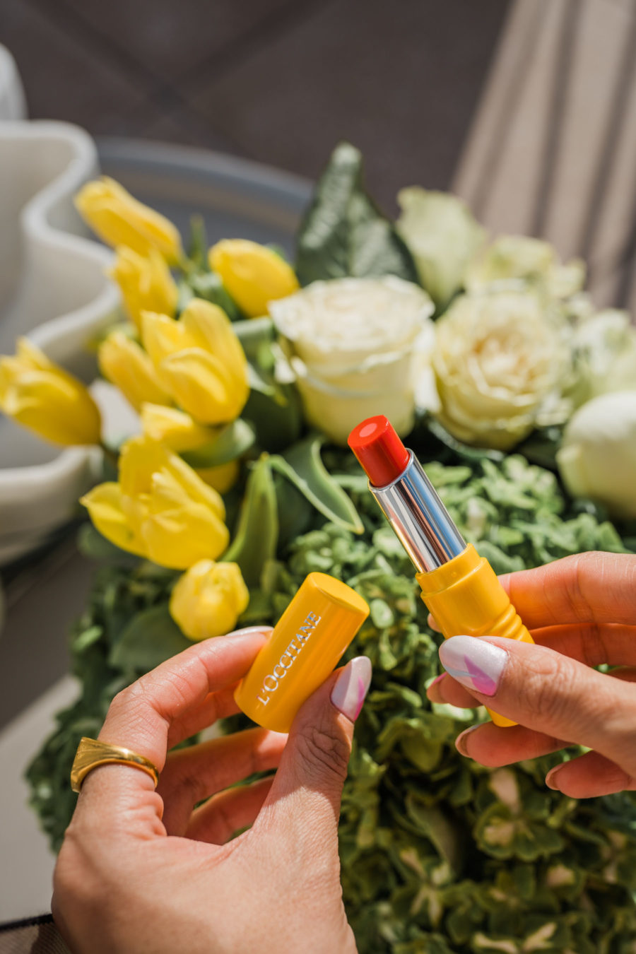 self-care products, l'occitane fruity lipstick, l'occitane lip products, tropical pjs // Notjessfashion.com