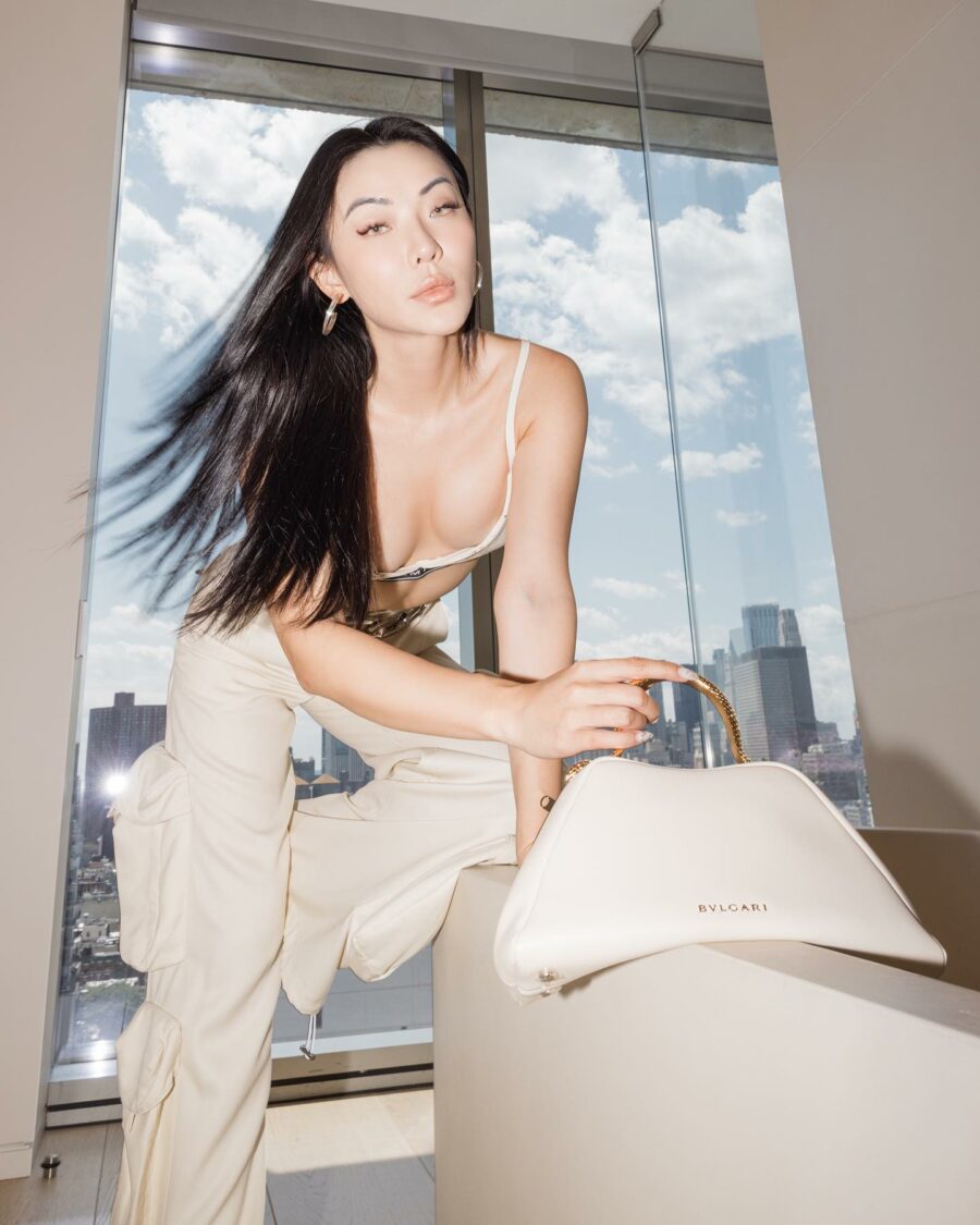 Jessica Wang wearing amiri bra top and cargo pants while sharing tiktok success tips // Jessica Wang - Notjessfashion.com