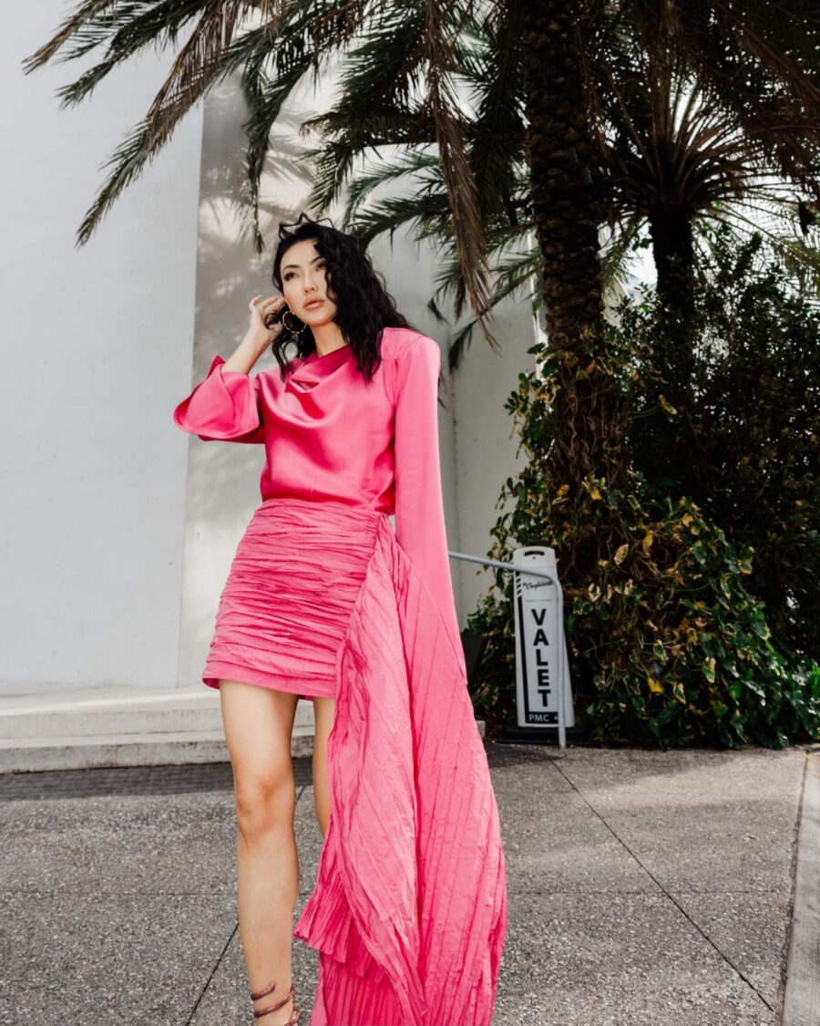 Jessica Wang wearing an H&M Studio Silk blouse with train mini skirt // Jessica Wang - JessicaWang.com
