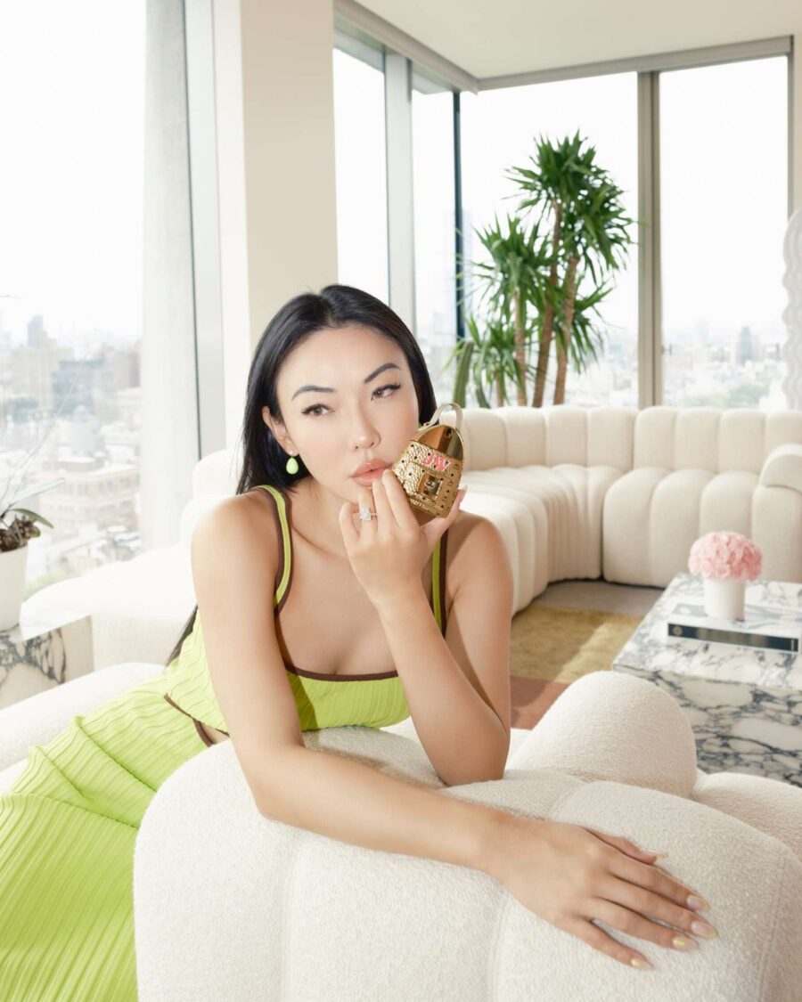 Jessica Wang wearing a lime ribbed knit midi dress while sharing organizing tips // Jessica Wang - JessicaWang.com