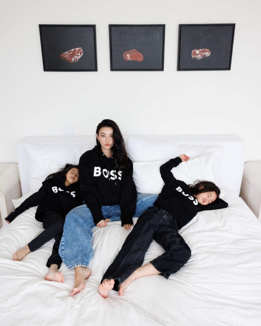 Jessica Wang wearing a BOSS hoodie with jeans // Jessica Wang - JessicaWang.com