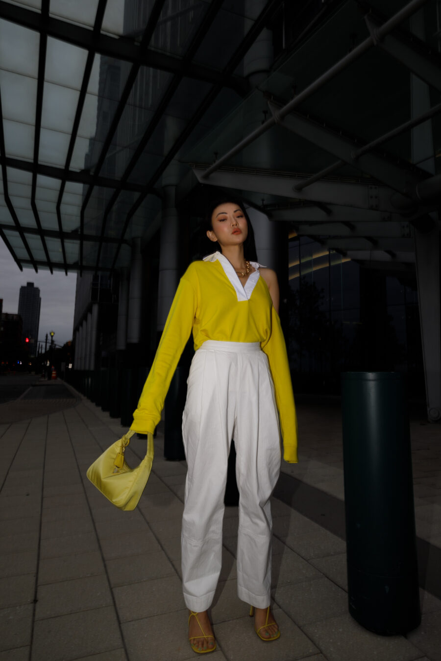 Jessica Wang wearing a cut out shirt with trousers // Jessica Wang - JessicaWang.com