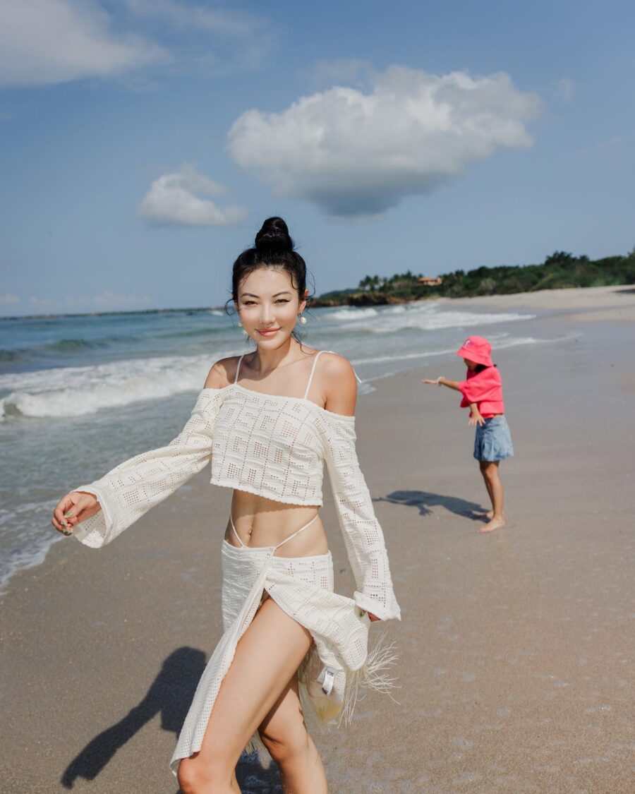 Jessica Wang wearing gcds sweater and skirt while sharing top destinations for spring break // Jessica Wang - JessicaWang.com