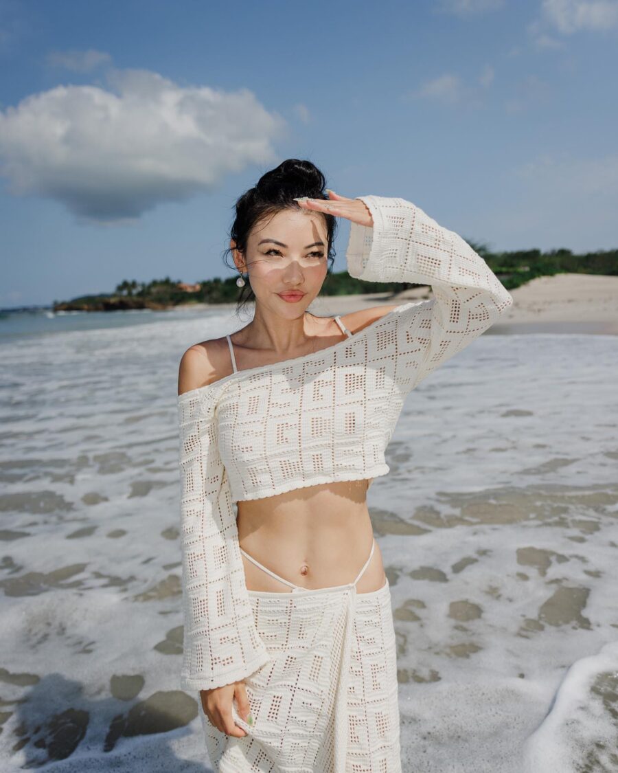 Jessica Wang wearing a Macramé set while sharing top destinations for spring break // Jessica Wang - JessicaWang.com